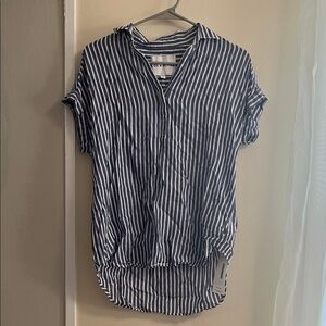 Navy and White Striped Button Down Shirt